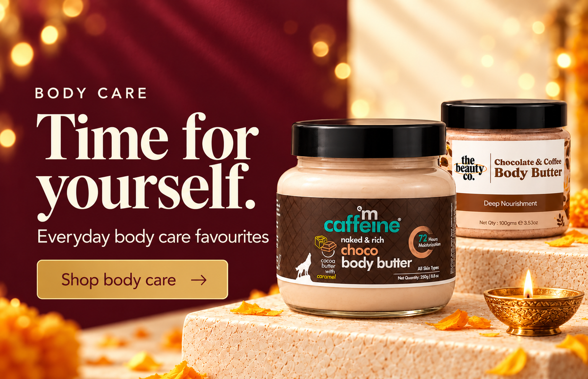 body care collection at RUBNIC, Diwali maroon and gold design