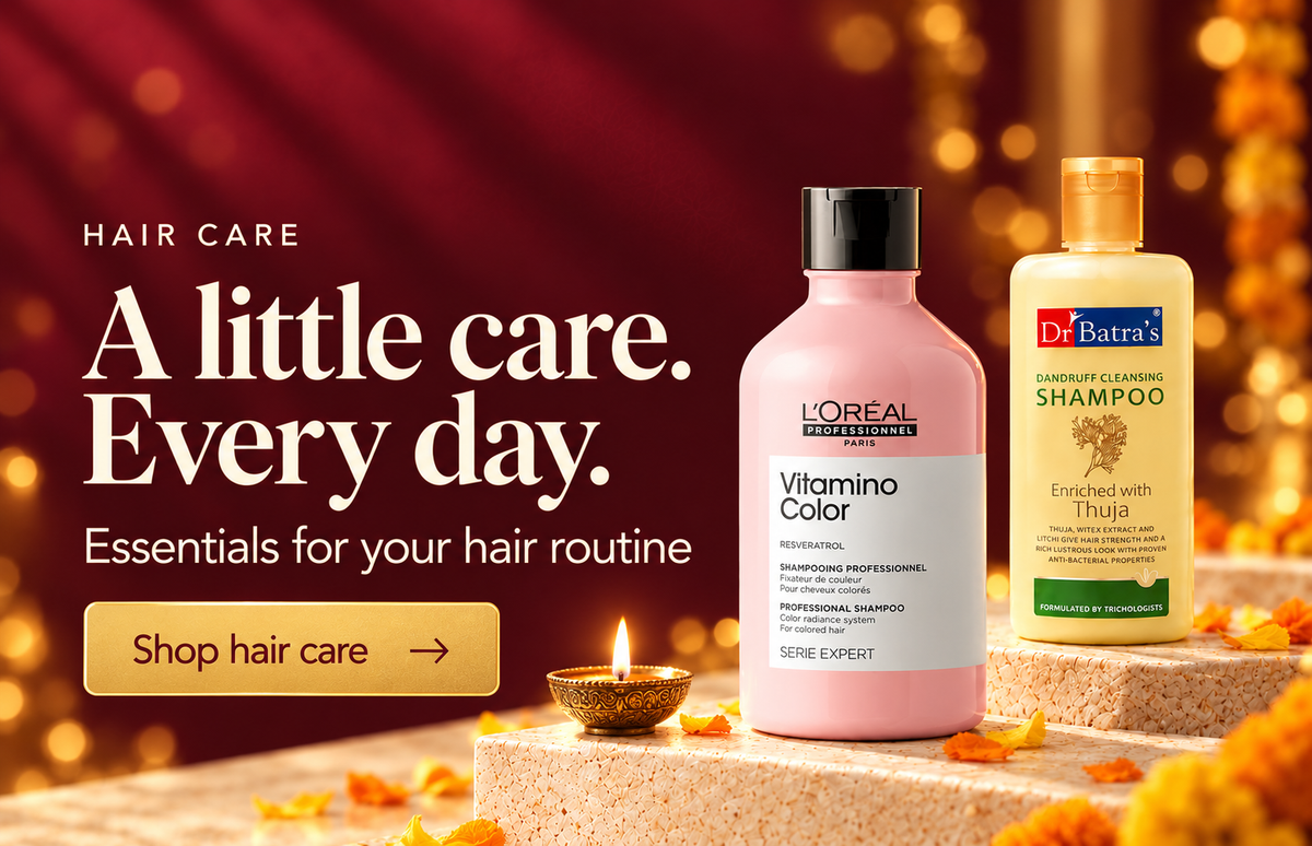hair care collection at RUBNIC, Diwali maroon and gold design