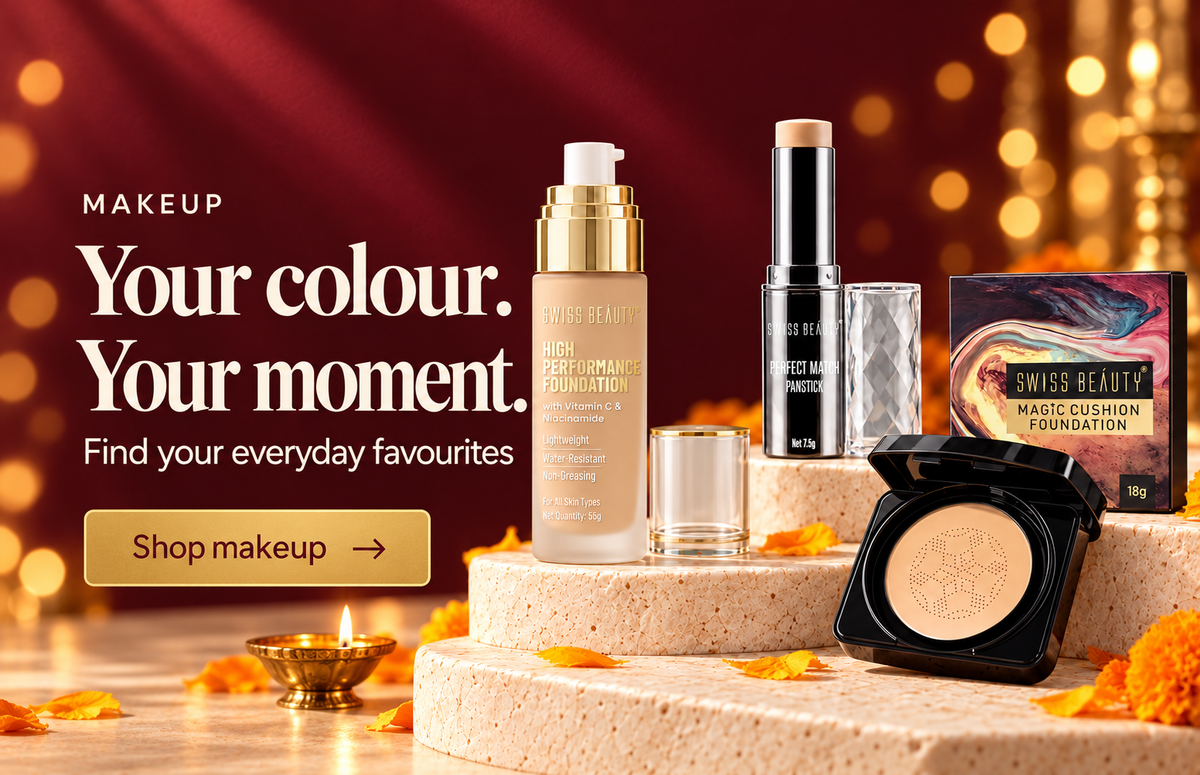 makeup collection at RUBNIC, Diwali maroon and gold design