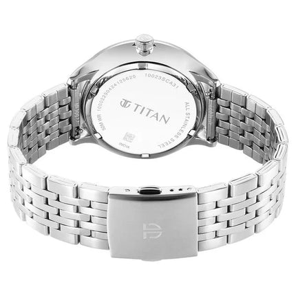 a stainless steel watch with a white dial
