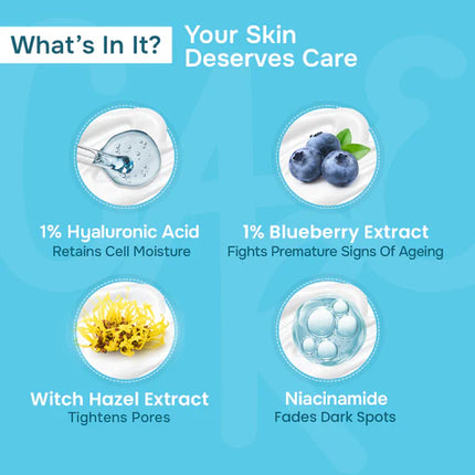 Dew Lock Daily Moisturiser - Ingredients list and benefits of the daily face moisturizer displayed.