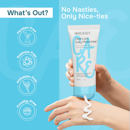 Dew Lock Daily Moisturiser - Close-up of the daily face moisturizer highlighting the texture and formula.