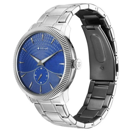 a watch with a blue dial and black bracelet