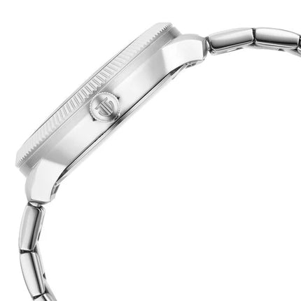 a close up of a watch on a white background