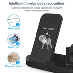 Black 3-in-1 15w wireless charging pad stand with fast charge feature for airpods cell phone and watch wireless charging