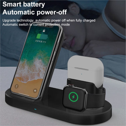 Black 3-in-1 wireless charging pad with three slots for phone airpods case and smartwatch for fast wireless charging