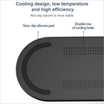 Black silicone 3-in-1 wireless charging pad with non-slip base and double rows of ventilation holes for wireless charging