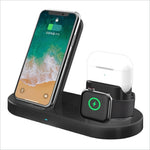 Black 3-in-1 15w wireless charging pad stand with three slots for iphone apple watch and airpods charging pad