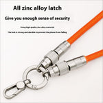 Silver zinc alloy phone strap latch with textured ridged ends and keyring clip for 30cm cell phone wrist strap
