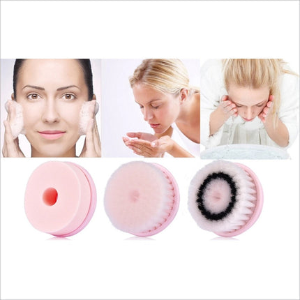 Pink facial cleansing brush heads with soft bristles and central hole for 360 degree facial cleansing brush replacement heads