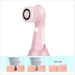 Pink 360 degree facial cleansing brush with soft white bristles speed levels waterproof face cleaning brush with replacement heads