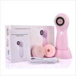 Pink 360 degree facial cleansing brush with soft bristles ergonomic handle 2 speed levels waterproof design