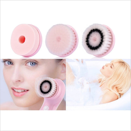 Pink 360 degree facial cleansing brush with soft white and black bristles two speed levels waterproof design
