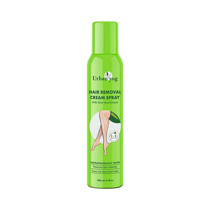 Urban Yog Hair Removal Cream Spray For Women Aloe Vera, 200 ml, a gentle hair removal cream spray enriched with aloe for smooth, hair-free skin.