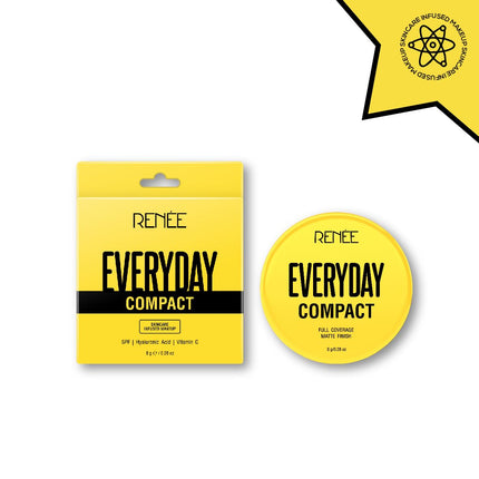 RENEE Everyday Compact Powder - achieve a perfect finish with this high coverage face powder, offering a silky smooth matte effect enriched with Vitamin C and Hyaluronic Acid.