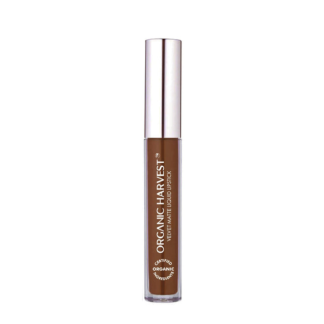 Organic Harvest Velvet Matte Liquid Lipstick in Cinnamon Brown - a long-lasting, waterproof, and smudge-proof organic liquid lipstick.