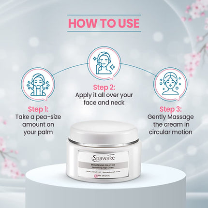 Spawake Vitamin C Night Cream infused with Coral grass extract for recovery of dry, damaged skin during nighttime.
