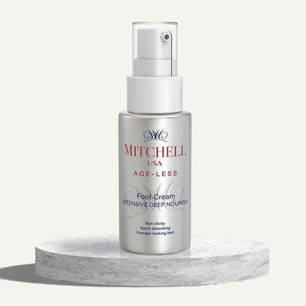 Mitchell USA Anti-aging Foot Cream with Intensive Deep Nourish, a deep nourishing foot cream that softens and repairs dry and rough feet, enriched with Lotus Seed Extracts and Shea Butter.