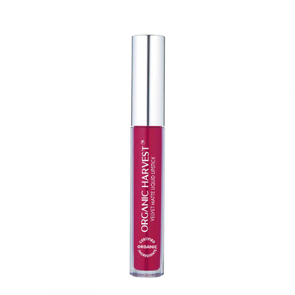 Display of Organic Harvest Velvet Matte Liquid Lipstick in Cinnamon Brown, described as a top choice organic liquid lipstick for lip care.