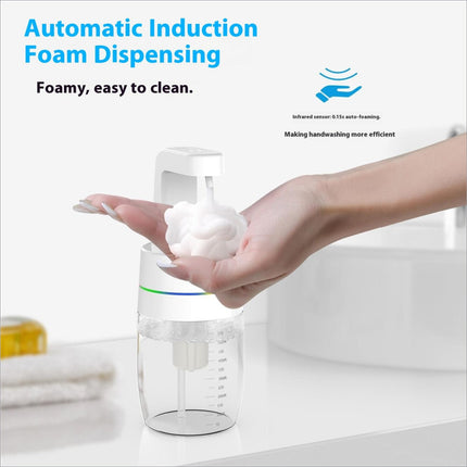 White 550ml automatic soap dispenser with foam induction infrared sensor clear reservoir and measurement markings