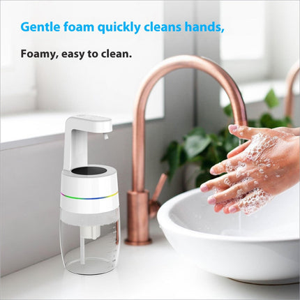 550ml automatic soap dispenser with white transparent body and colorful led ring featuring infrared sensor for home and office use