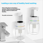 White and transparent 550ml automatic soap dispenser with infrared sensor and rainbow accent bands for home and office use