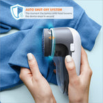 Gray and white fabric shaver electric with 6-leaf honeycomb blades for clothing couch and furniture fuzz removal