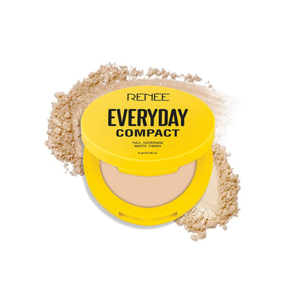 RENEE Everyday Compact Powder - high coverage face powder that ensures a seamless matte finish while providing hydration with Vitamin C and Hyaluronic Acid for skin health.