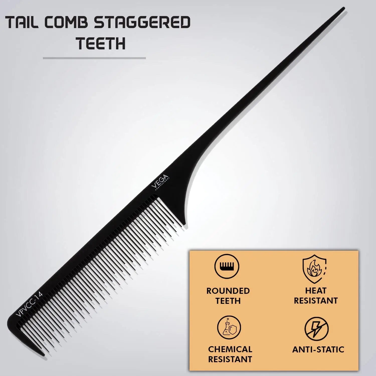 Vega Professional Tail Comb with Staggered Teeth - Heat