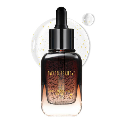 Swiss Beauty 24K Gold Lightweight Skin Care Serum displayed with glowing texture, formulated with Honey and Niacinamide, promotes radiant skin.