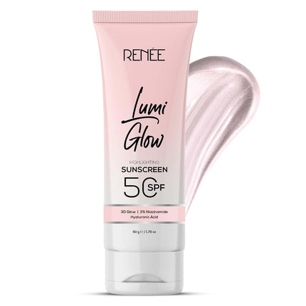 Texture shot of RENEE All Skin Lumi Glow Highlighting Sunscreen With Spf 50, showcasing its lightweight, non-greasy finish as a luminous glow sunscreen.