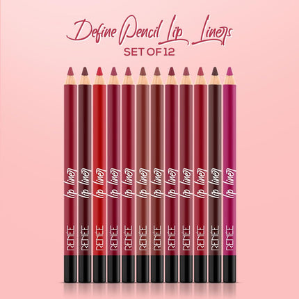 Renee Define Matte Lip Liner showcasing its vibrant colors, perfect as a long lasting lip liner that prevents feathering and bleeding.