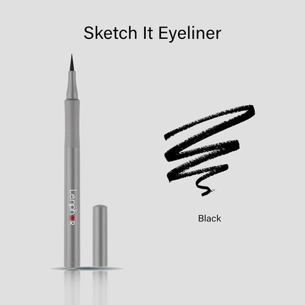 Demonstration of Lenphor Sketch It waterproof eye liner on skin, illustrating its smudge-proof qualities and matte finish.