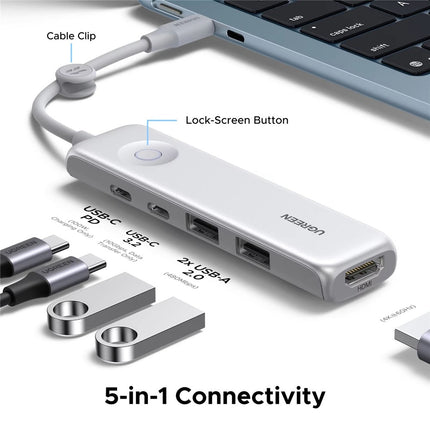 UGREEN U601 5-in-1 USB-C Hub – 4K 60Hz, 100W PD, 10Gbps