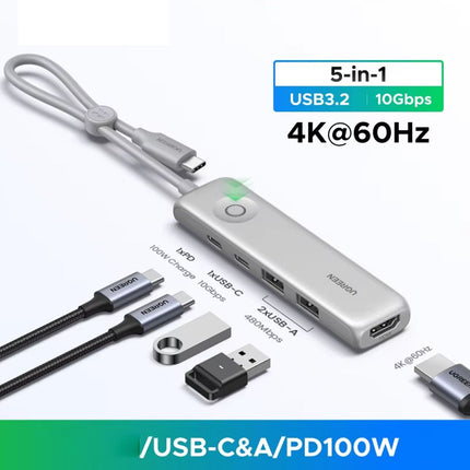 UGREEN U601 5-in-1 USB-C Hub – 4K 60Hz, 100W PD, 10Gbps