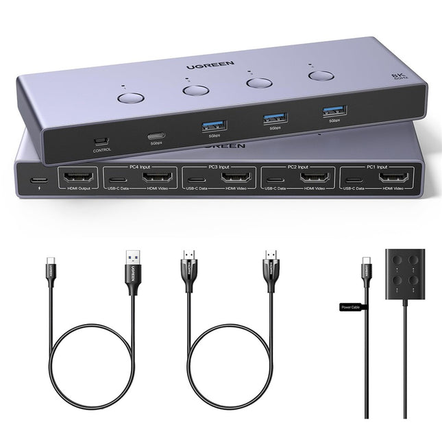 UGREEN AK701 4-Port 8K KVM Switch – 4 PCs, USB 3.0