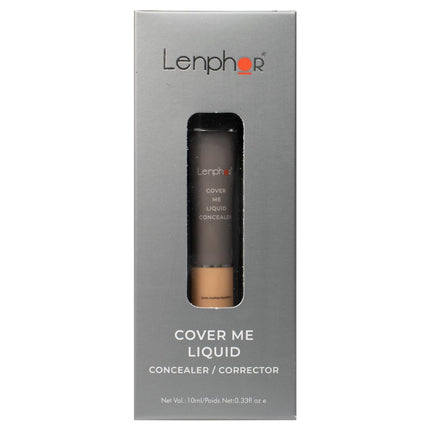 Lenphor Cover Me Liquid Concealer Beige 10ml demonstrating application on skin, emphasizing its lightweight and creamy formula as a high coverage concealer.