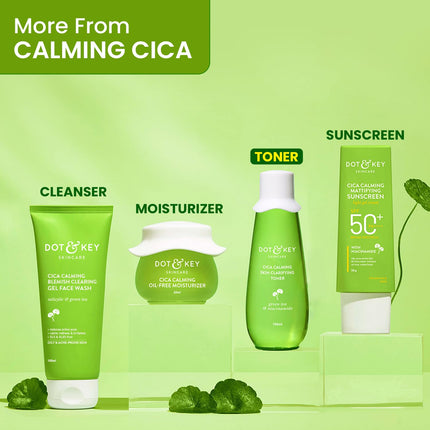 Dot & Key Cica Calming Skin Clarifying Toner powered by Green Tea & Niacinamide, your go-to calming toner for sensitive skin, helps with oily and acne-prone skin, 150ml