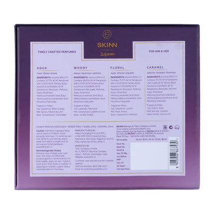 Skinn 24Seven Gift Pack showcasing premium fragrances, offering a complete luxury perfume sampler experience.
