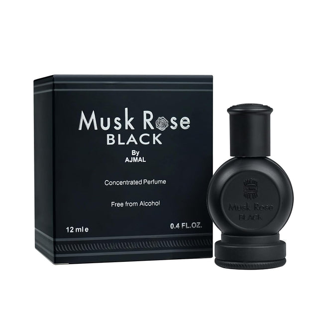 Ajmal Musk Rose Black Unisex Attar - Woody, Floral & Ambery Fragrance, Alcohol-Free Unisex Attar Perfume, Long Lasting 12ML.