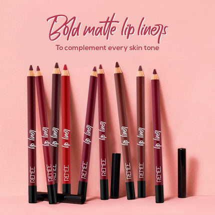 Close-up view of RENEE Define Matte Lip Liner, highlighting the smooth application and long lasting lip liner features for perfect lip definition.