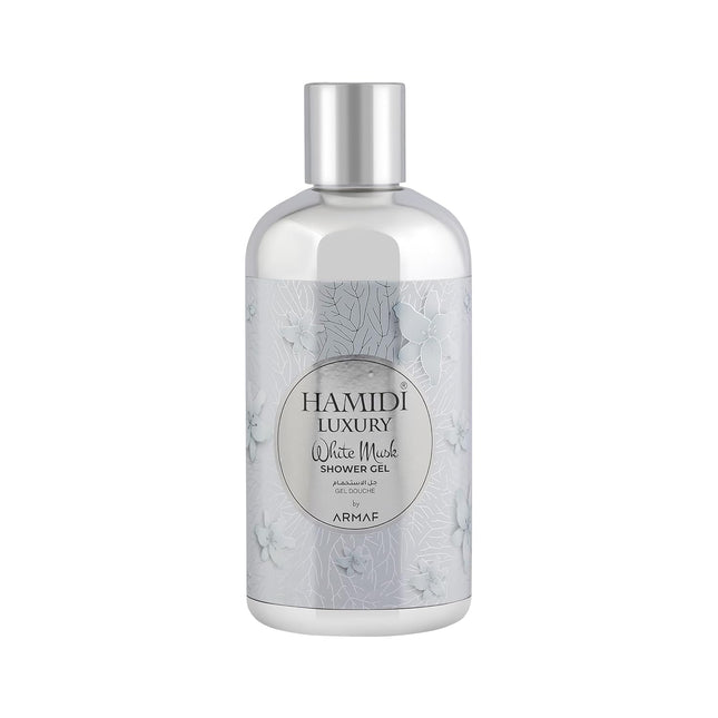 HAMIDI White Musk Shower Gel 500ml, a luxurious body wash for all skin types with an elegant soft musk fragrance ideal for everyday use.