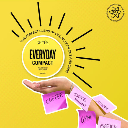 RENEE Everyday Compact Powder - high coverage face powder designed for a flawless matte finish, featuring ultralight texture and silky smooth results for everyday use.