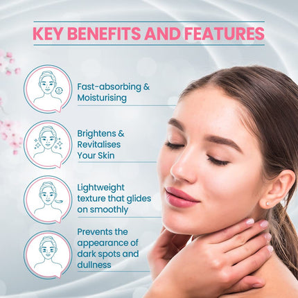 Image displaying the premium ingredients of Spawake Brightening Face Serum, rich in Vitamin C, B3 & E for ultimate skin care.