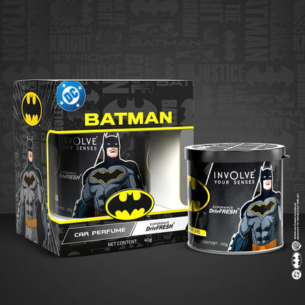 Involve Your Senses Tin Can Car Perfume Offering Fruity Fragrance, The Ideal Car Air Freshener, Part of Warner Bros. DC Collection.