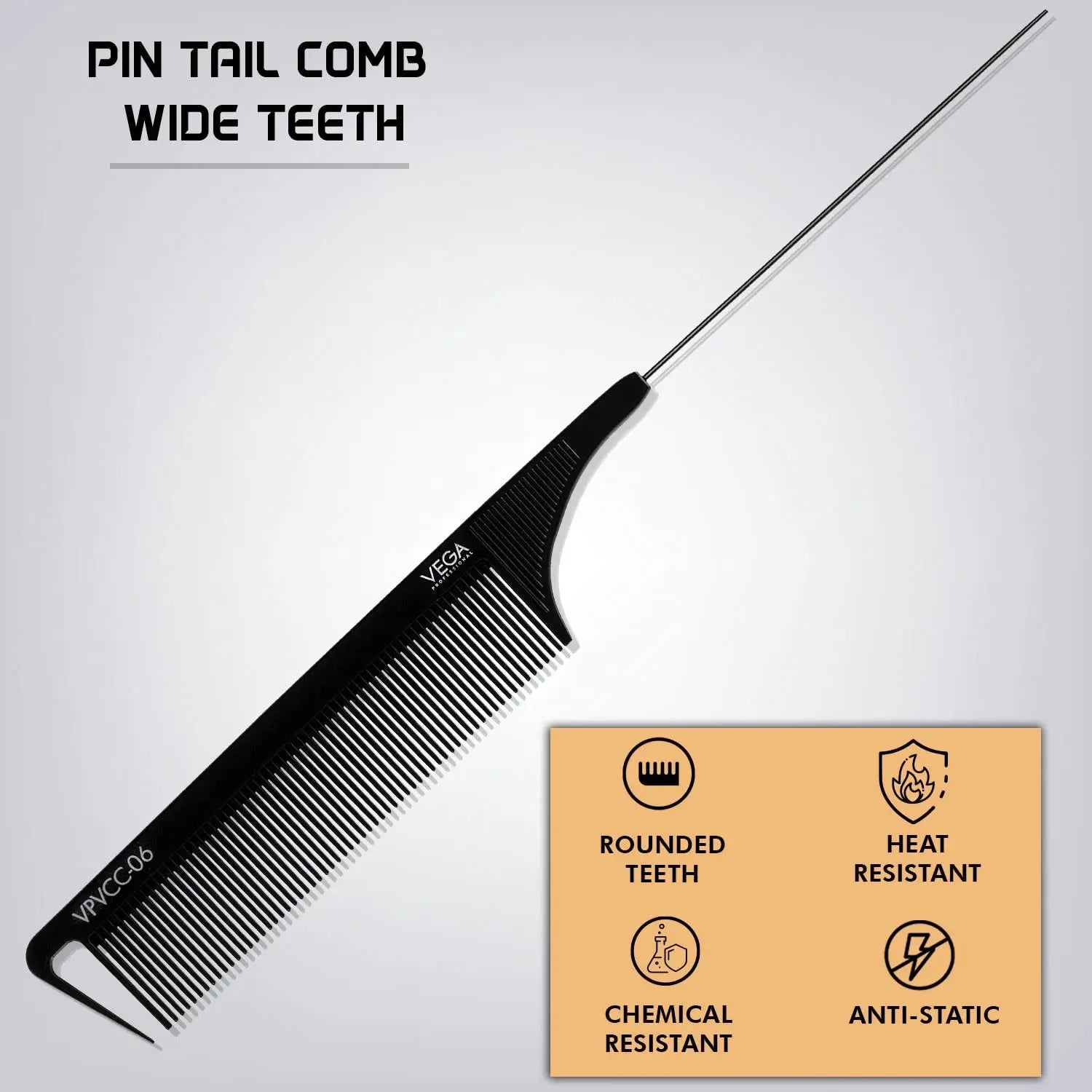 Vega Professional Wide Teeth Pin Tail Comb VPVCC-06