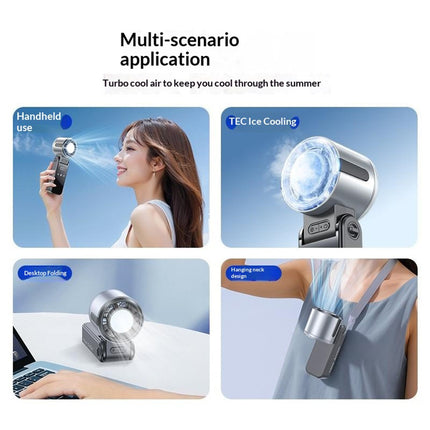 3-in-1 TEC Cooling Fan – Handheld, Neck & Desktop Portable Fan with LED Display