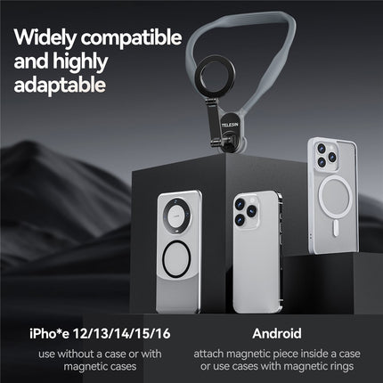 TELESIN MNM-001 For iPhone 12 / 13 / 14 / 15 / 16 Silicone Neck Mount Magnetic Selfie Stick Phone Neck Holder