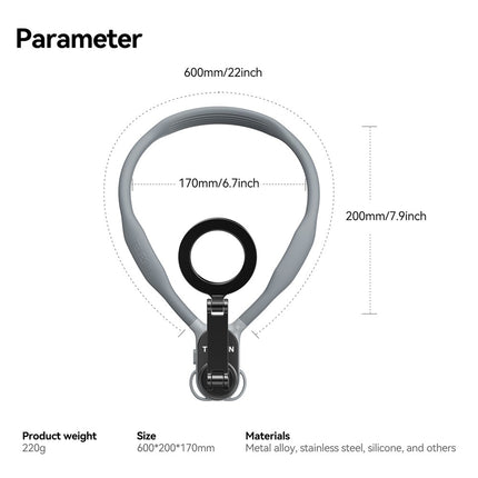 TELESIN MNM-001 For iPhone 12 / 13 / 14 / 15 / 16 Silicone Neck Mount Magnetic Selfie Stick Phone Neck Holder