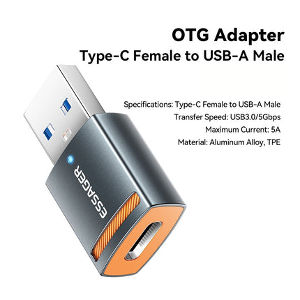ESSAGER USB-A Male to USB-C Female OTG Adapter – 5A Fast Charging